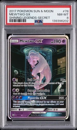 2017 POKEMON SUN & MOON SHINING LEGENDS SECRET #78 MEWTWO GX PSA 8