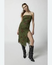 Urban Outfitters Strapless Midi Olive Floral Dress Women’s Medium NWT