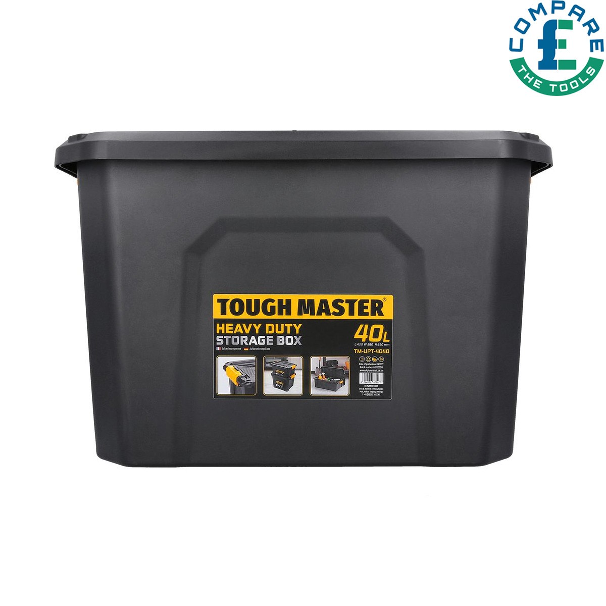 Storage Box 40 Litre Durable Plastic Reinforced Construction Secure & Waterproof