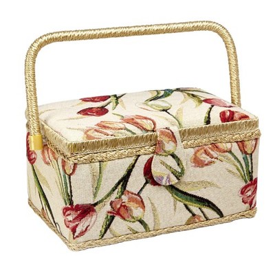 Sewing Basket with Tulip Floral Print Design- Sewing Kit Storage Box with Rem...