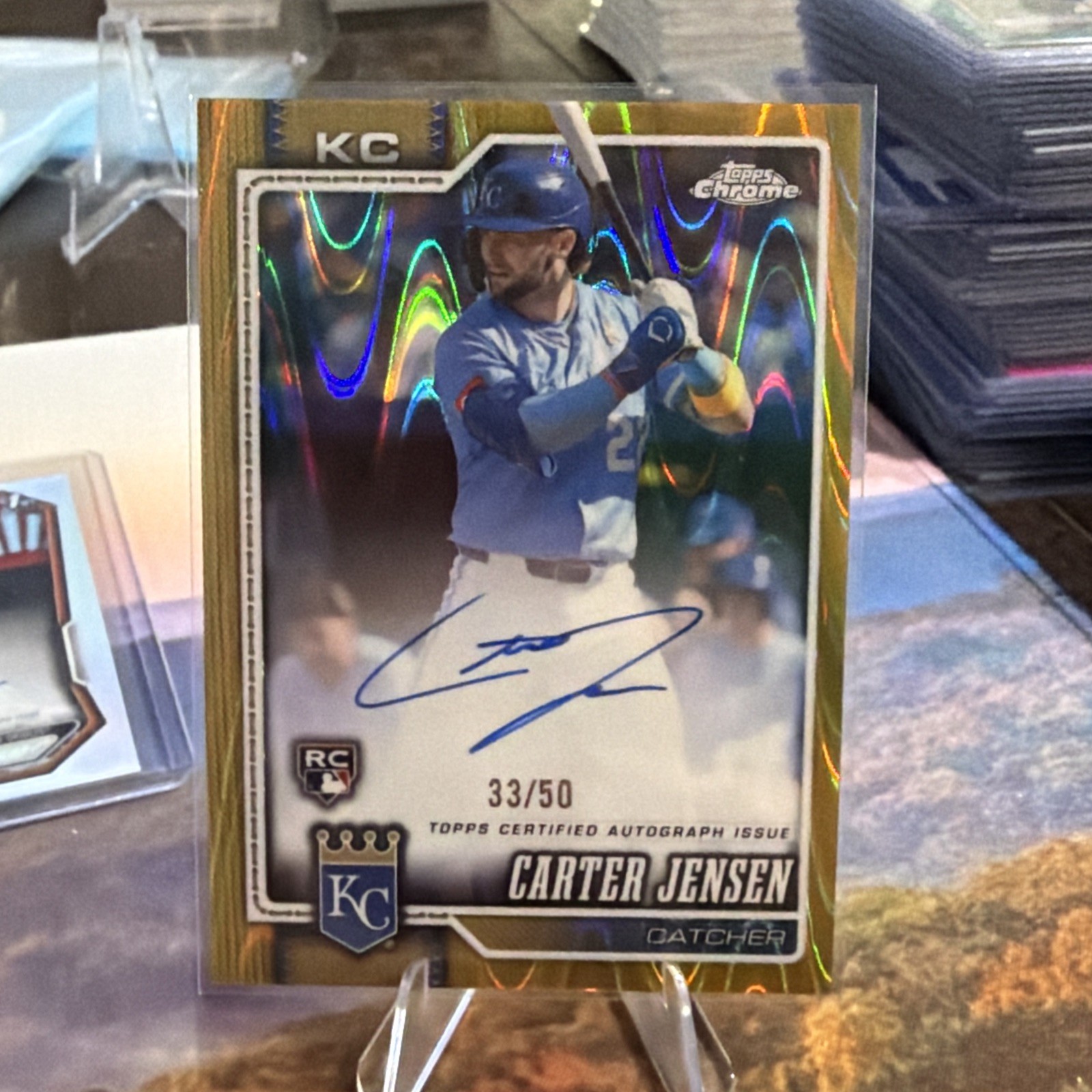 2026 Topps Chrome Carter Jensen Rookie Auto RA-CJ Gold Raywave /50 - Royals