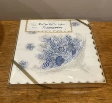 Vintage Baumgarten’s Rice Paper Silk Effects Napkins 1960’s Blue Floral NOS