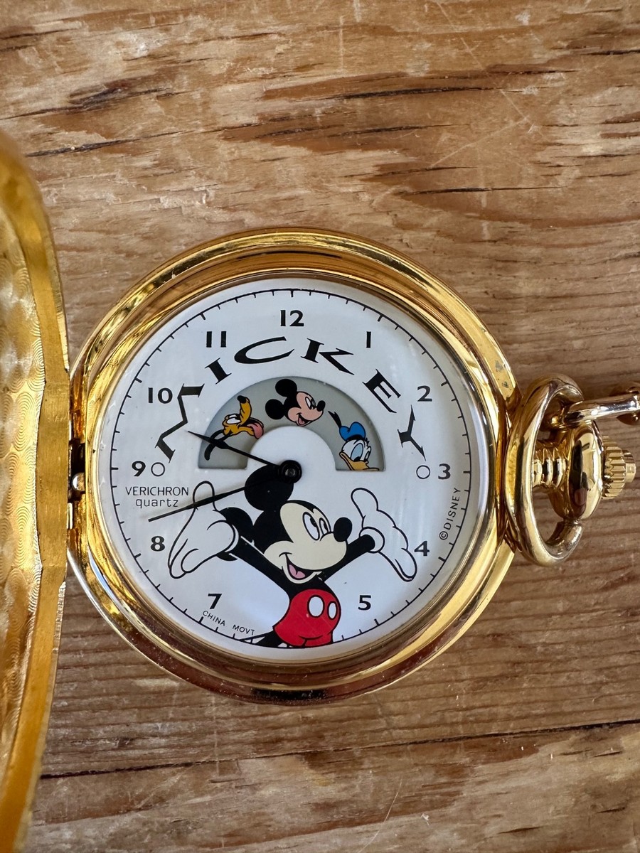 Disney Mickey Mouse Gold Quartz Pocket Watch Verichron 1990s