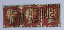 GB QV Penny Stars 1d red , strip of 3. 820 duplex.