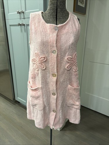 VTG 60s 70s Terrycloth Chenille Towel Bath Robe Swim Cover Up Pink Mod Beachy