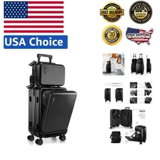 Jet Black 22-Inch Spinner Carry-On Bag with Expanded Capacity & Cosmetic Case