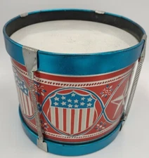Vintage Noble & Cooley USA Metal Patriotic Red White & Blue Shield Star Toy Drum