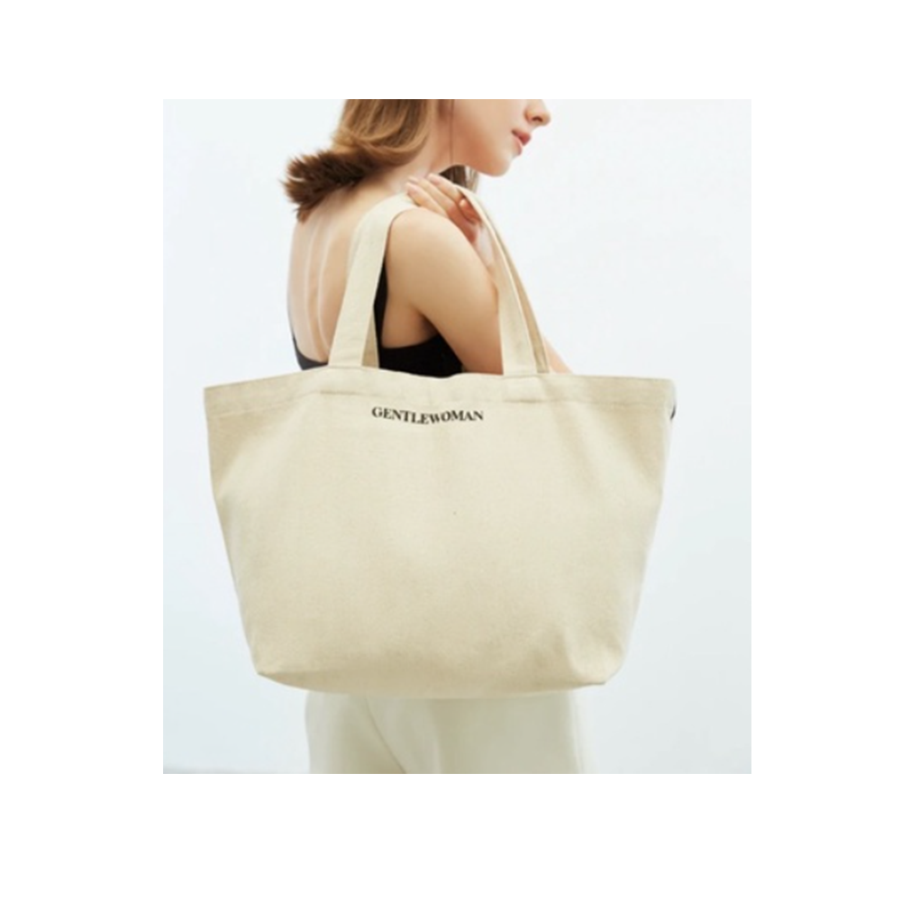 【Gentlewoman】Creamy On Top Tote Bag ロゴ×大容量トート GENTLEWOMAN Canvas Tote Bag # Cream Shoulder Large Shopping