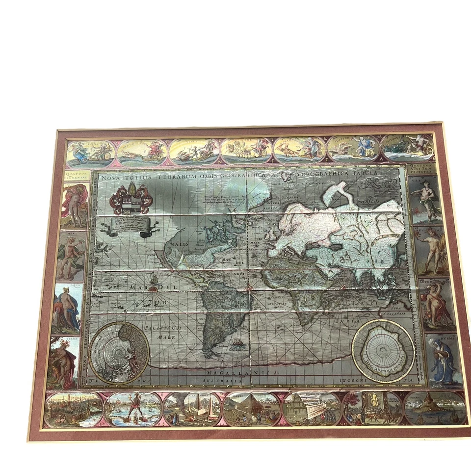 Blaeus Nova Toitus Geographia Silver Foil World Map & Oceans Framed Matted 17x15 - Image 2 of 4