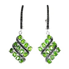 925 Sterling Silver Unheated Oval Chrome Diopside 4x3mm Black Spinel  Earrings