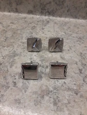 2 Pair Vintage Silvertone Cufflinks One Swank