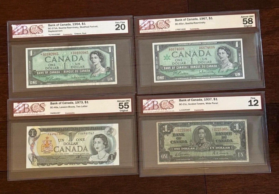1954 CANADA ONE DOLLAR BILL BCS GRADED VERY FINE 20BC-37bA, MODIFIED REPLACEMENT - Image 3 of 3