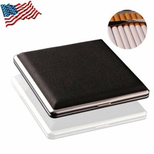 PU Leather Cover Metal Cigarette Case Box Double Sided Clip for 20 Cigarette US
