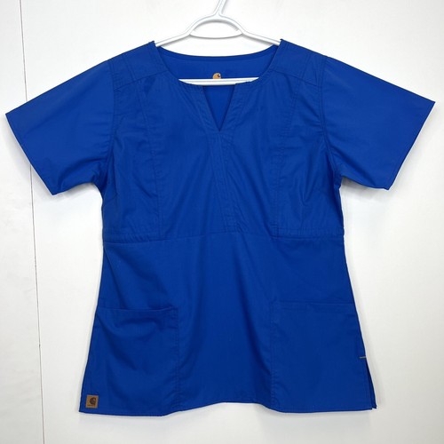 Carhartt Women Blue Top Scrubs Pockets Short Sleeve Shirt Size M Lot of 2 - Picture 4 of 9
