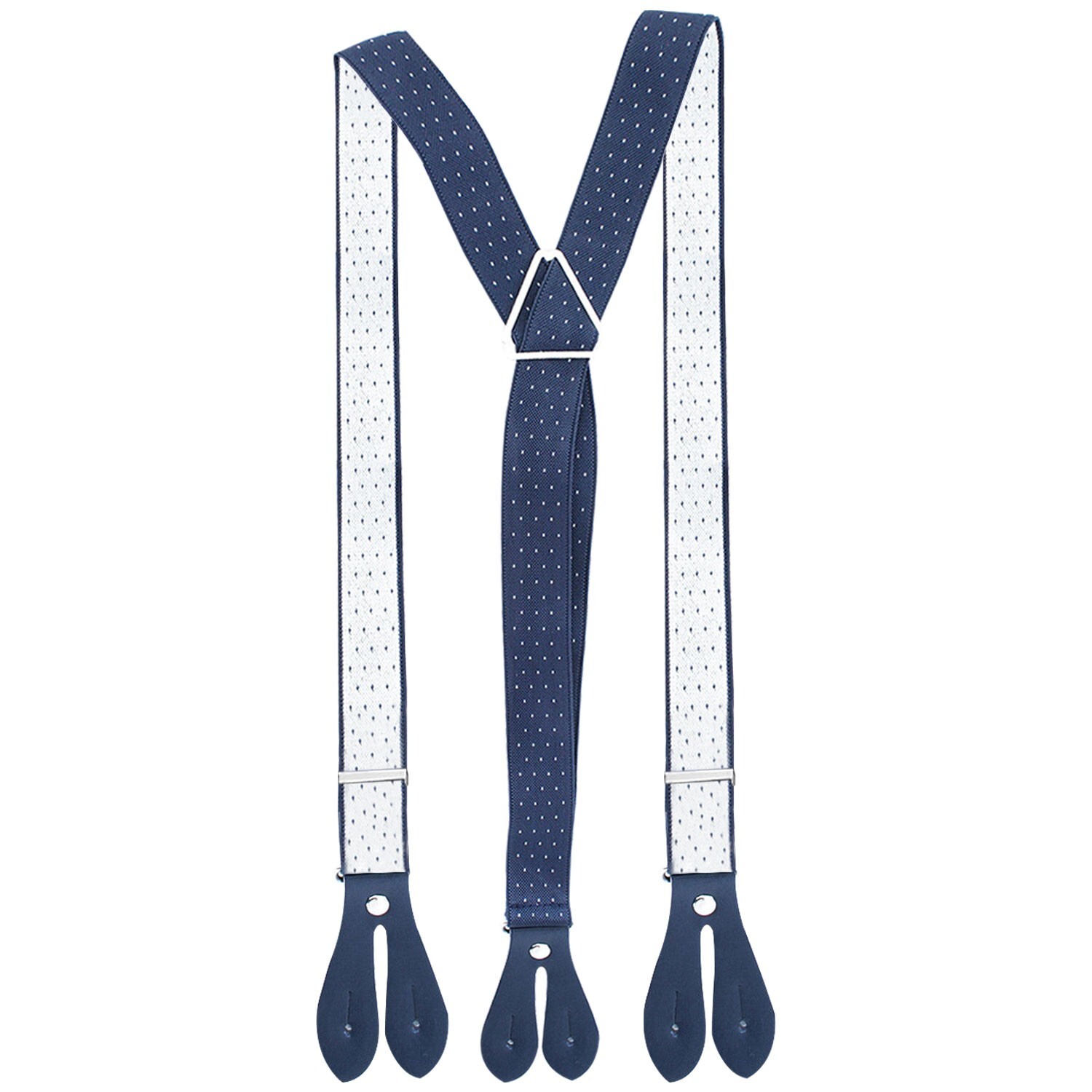 Unisex Mens Braces Suspender Adjustable & Button Holes Navy with White Dots eBay