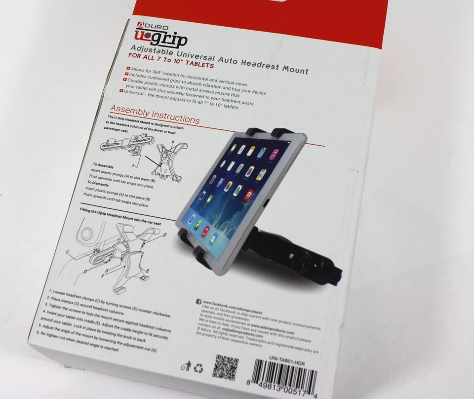 ADURO UoGRIP Adjustable Universal Headrest Mount For All to 7 to 10'' Tablets - Image 3 of 3