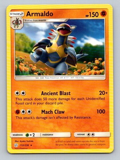 2019 Pokemon Card Cosmic Eclipse Armaldo 112/236