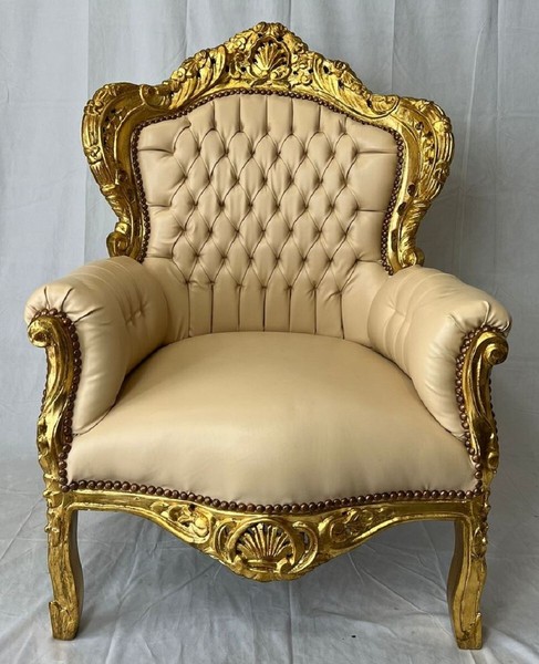 Casa Padrino Barock Kunstleder Sessel Beige / Gold - Barock Wohnzimmer MöBel-image