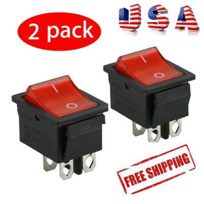 #ad 2 Pcs Red Rocker Switch DPST ON OFF Toggle 16 Amp 250v 20 Amp 125v 4 Pin Ec 2604 $5.66
