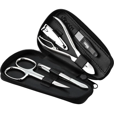 Nagelset Herren & Damen 5-teilig mit Zange - Maniküre Set mit Leder-Etui schwarz