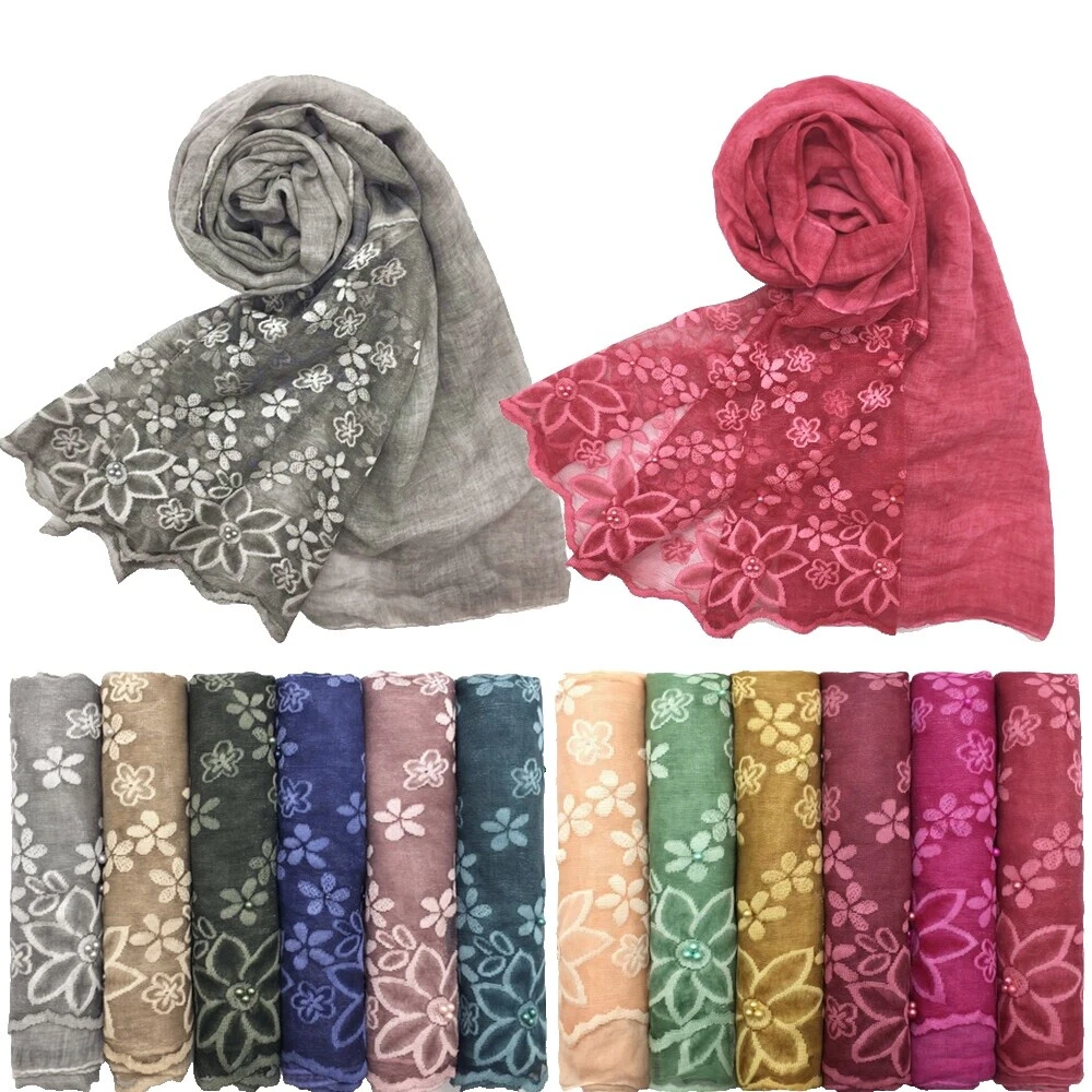 Bufandas y estolas Floral con cuentas de algodón para mujeres