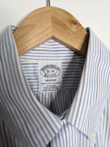 Brooks Brothers Regent Shirt Mens 16 - 34 White Blue Striped Business Dress - Picture 3 of 11