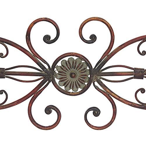 Deco 79 Metal Scroll Pillar Wall Sconce - 6x5x20 Inches, Brown Iron & Glass Candle Holder, Traditional Style