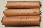 3 ROLLS: 1935-S, 1937-S, 1939-S Lincoln Wheat Cent Roll, Fine to Very Fine F VF+