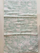 Minted Cotton Table Runner Aqua White Floral Botanical Print 16.5x71”