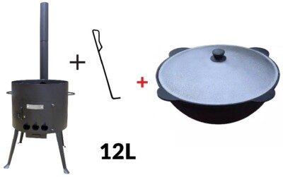 Utschak + Kasan 12 L (40 cm) Чугун Казан Учак Ofen Kazan mit ROHR 2 mm Stahl