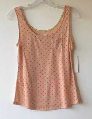 Maison Jules Womens Tank Top Coral With Orange Polka Dots And Pocket US size S