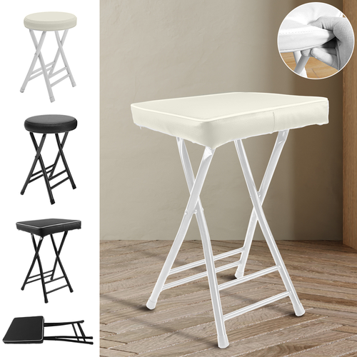 Folding Stool Soft Padded Cushioned Seat Folding Freestanding Metal Frame Home - Picture 2 of 21