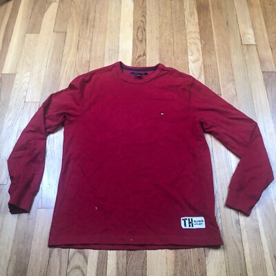 Tommy Hilfiger Shirt Adult Medium Red Long Sleeve Top Cotton Mens