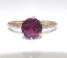 Vtg Antique Art Deco 14K White Gold Rhodolite Garnet Solitaire Ring Size 6.5 FZZ