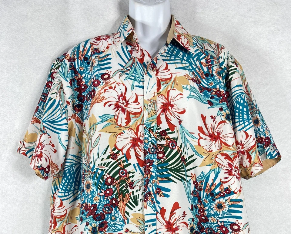 Camisa Rosso Milano Italia Para Hombre 2XL Blanca Floral Abotonada Calce Moderno Aloha Foto 2 de 4