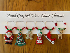 CHRISTMAS "MR.  MRS. CLAUS " set of 6 hand crafted Wine glass charms