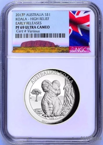 2017 P Australia HIGH RELIEF 1oz Silver Koala $1 Coin NGC PF69 ER NEW LABEL COA 