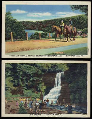 Mountain Lake Virginia Horseback Riding & Cascade 1942 (2) Linen Postcards pc561