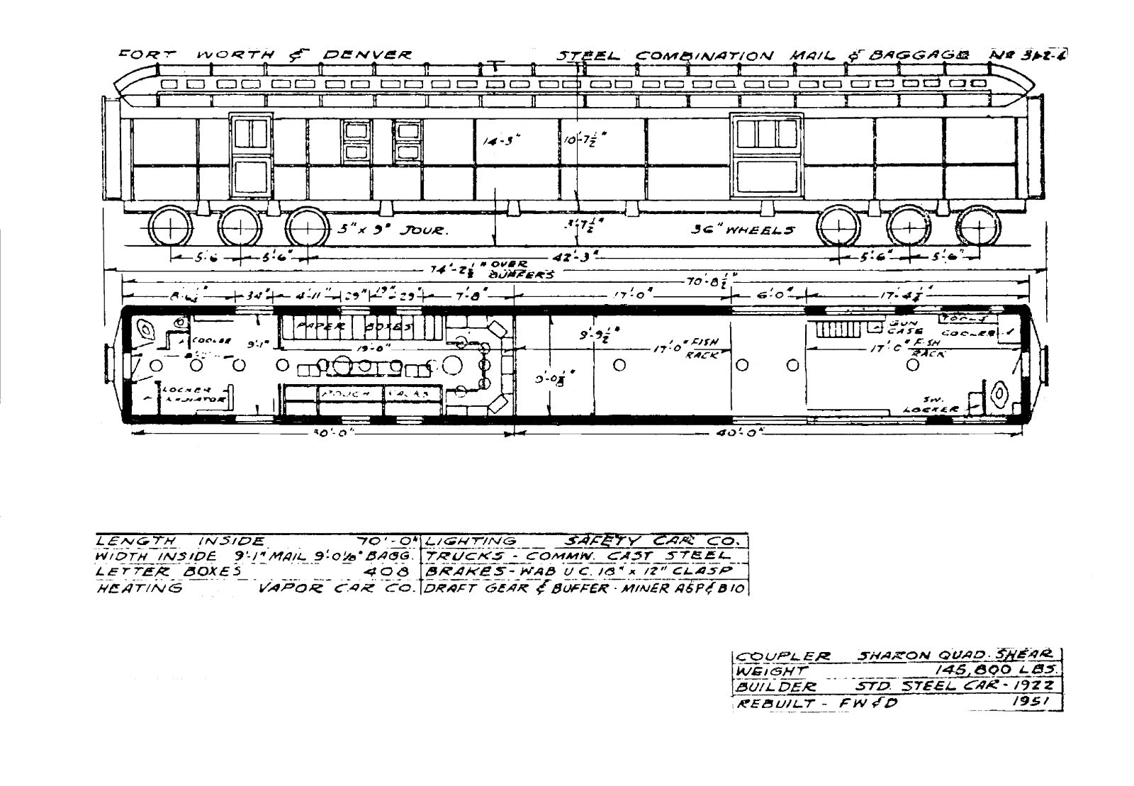 Chicago Burlington & QuincyRR CB&Q C&S FW&D 50-'s Passenger Car PDF Pages on DVD