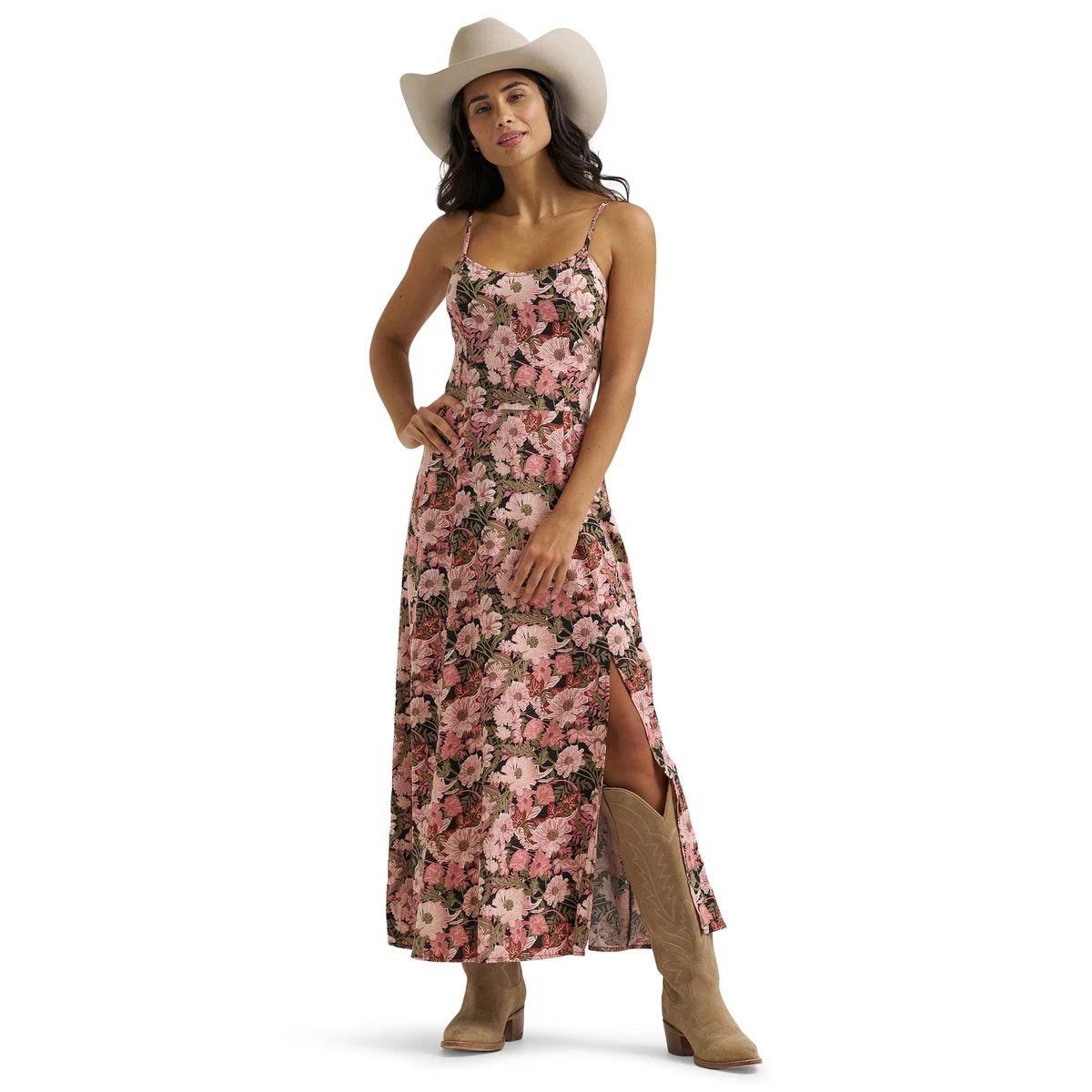 wrangler retro women's rust & coffee paisley maxi dress Pastel Paisley Smocked Bodice Maxi Dress