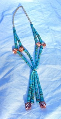 1920's squaw wrap Turquoise  and spiny oyster  necklace