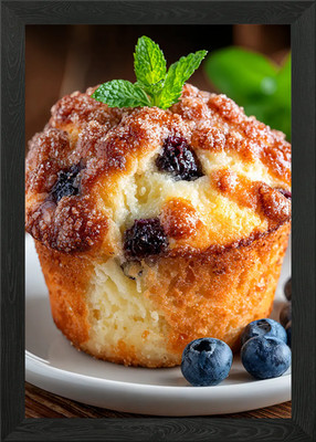 Delicious Blueberry Muffin with Min Framed Wall Art Poster Canvas Print Picture