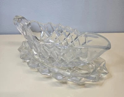Vintage Single Serve Clear Glass Sauce Gravy Cream Boat 4oz & Oval Underplate - Image 1 of 4