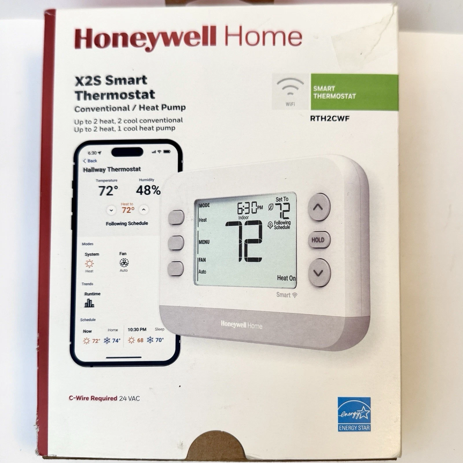Honeywell X2S Smart Thermostat RTH2CWF Conventional/Heat Pump/Hot Water WiFi