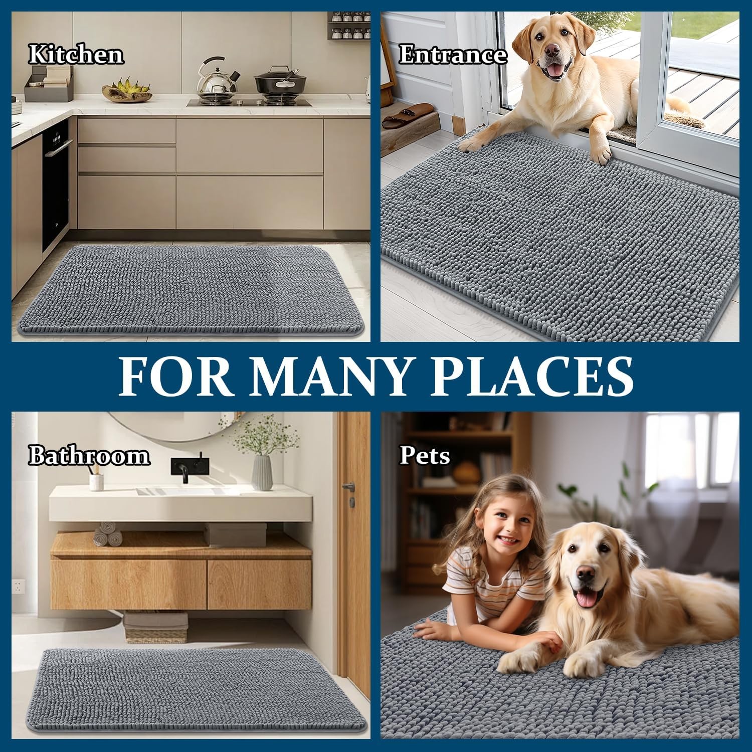 Dog Door Mat for Muddy Paws | 30" x 20" Absorbent Chenille Indoor Entryway Rug (