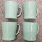 Anchor Hocking Fire Kind Oven Ware Lot Of 4 Jadeite D-handle Mugs Vintage