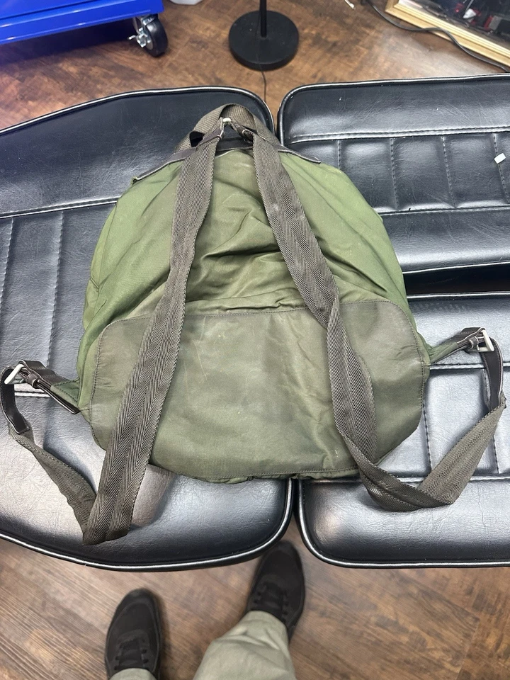 Prada Tessuto нейлона рюкзак зеленый кожаный отделки винтажный Италии дизайнерская сумка - Изображение 3 из 4