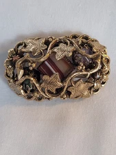 Vintage Ivy leaves gold tone w/stones Victorian revival brooch 2"
