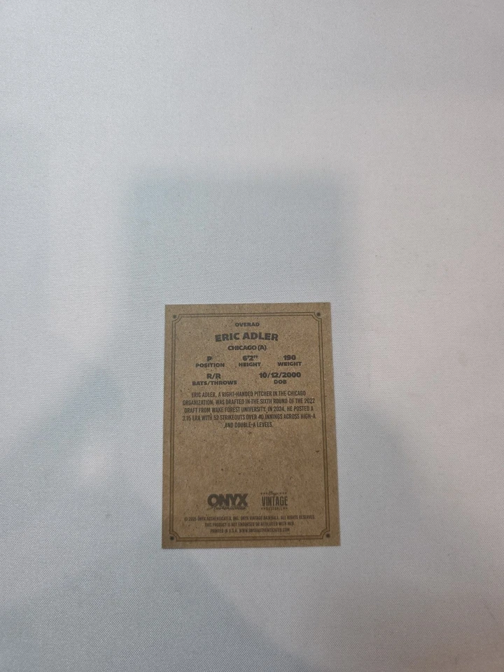ERIC ADLER 2025 Onyx Vintage BASE CARD White Sox - Image 2 of 2