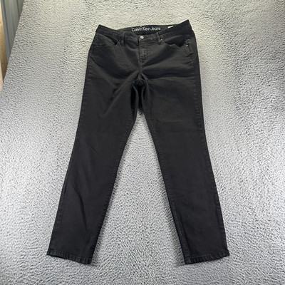 Calvin Klein Jeans Women 14 Black Cotton Denim Skinny Leg Curvy Stretch Workwear